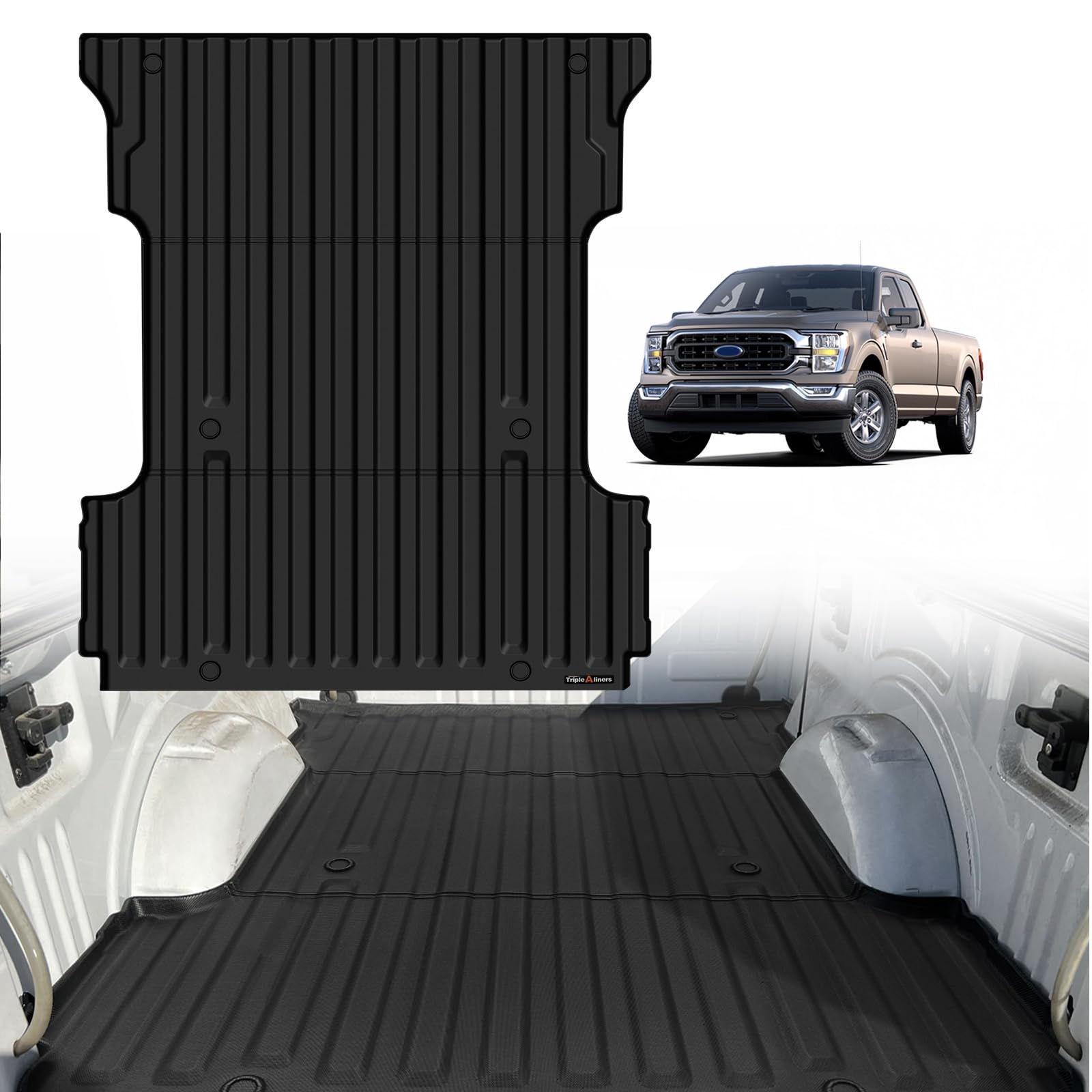 TripleAliners Truck Bed Mat Compatible with 2015-2024 2025 Ford F150 Accessories (6.5ft, 78.9in) Vehicle Perfectly Flush All Weather Protection TPE Heavy Duty Pickup Car Bed Cargo Mat