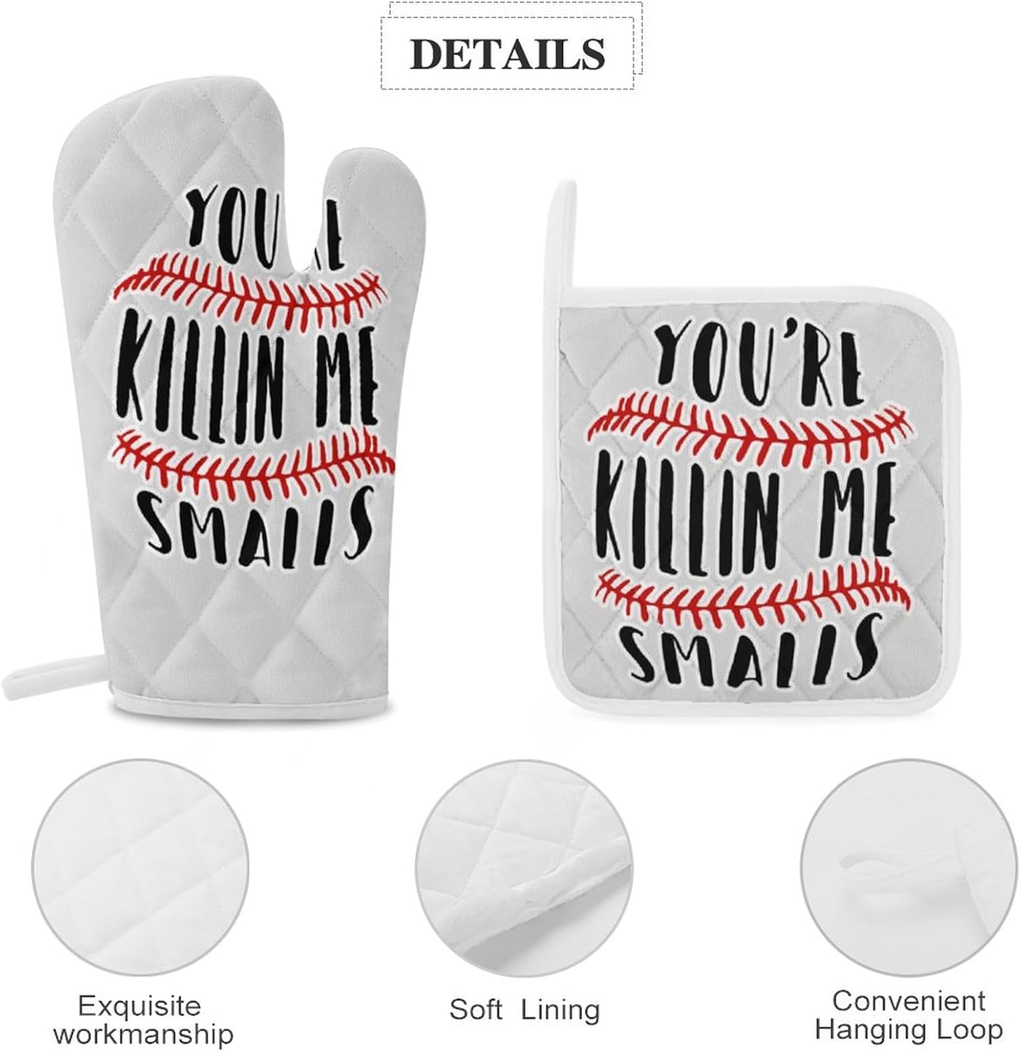 Baseball You're Killing Me Smalls Print Oven Mitts and Pot Holders 3 Piece Sets Heat Resistant Gloves Hot Pads Potholders for Kitchen Baking Cooking