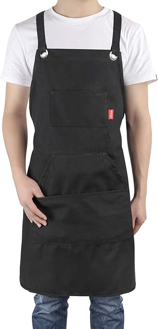 ALLONWAY Apron, Chef Apron for Women Men, Adjustable Size Personalised Apron with 4 Pockets, Prevent Stains Oil Dust, Perfect for Barbecue Restaurant Gardening Artists Painter, 100% Canvas