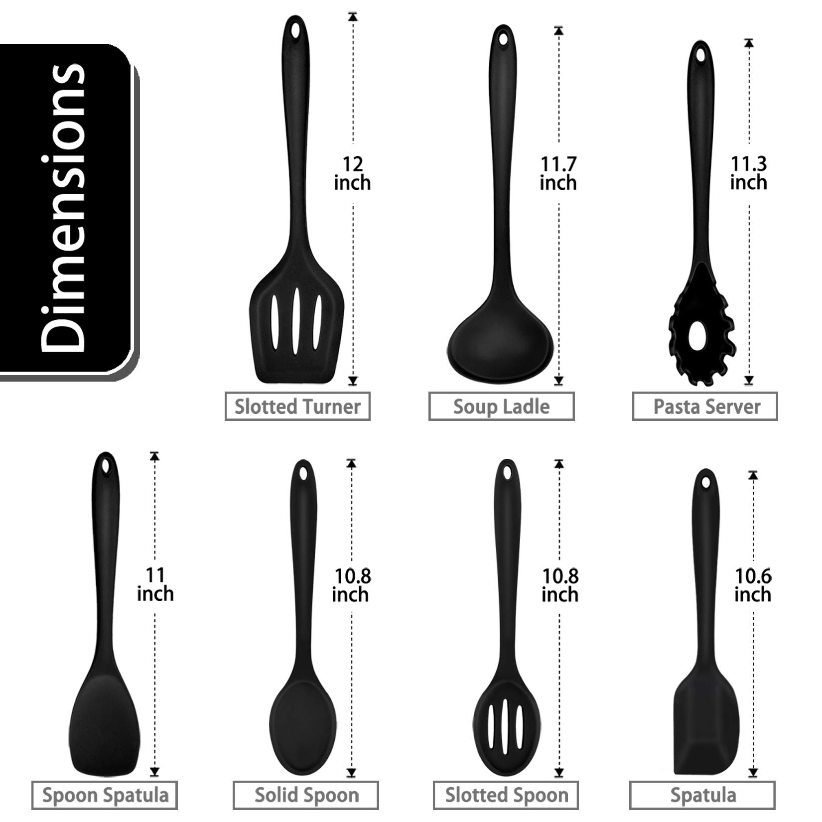 P&P CHEF - Juego de 7 utensilios de cocina resistentes al calor para utensilios de cocina antiadherentes, espátula para servir, espátula ranurada, cucharón de sopa, espátula, servidor de pasta,