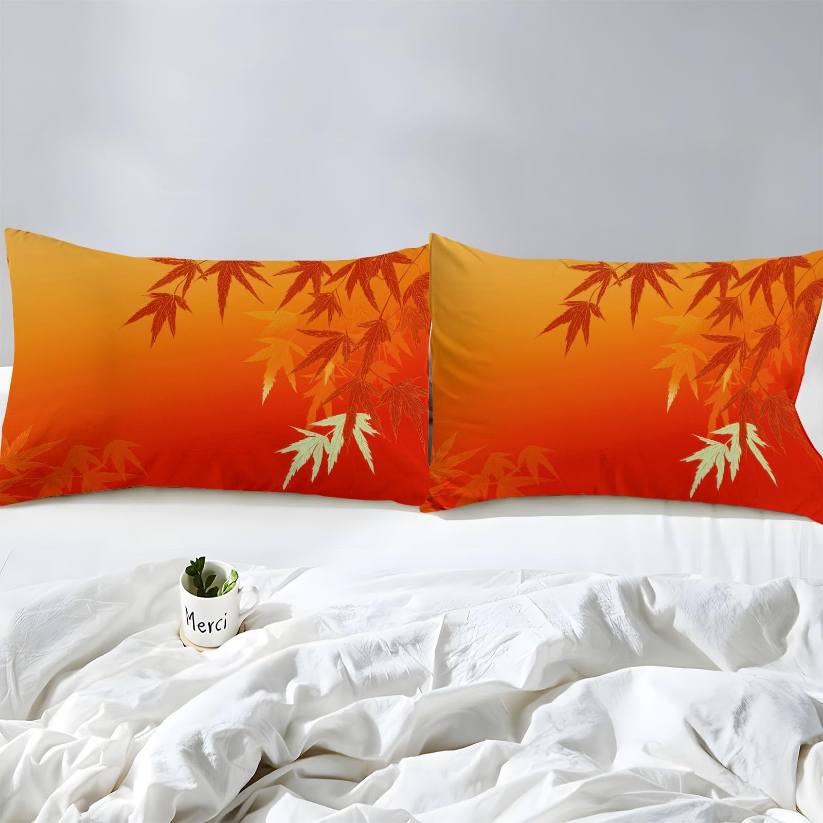 Couleur Orange Drap Housse 180 x 200 cm Microfibre Brossée, Bambou dans l'art Traditionnel Chinois avec Rebord Élastique Protège Matelas Amovible, Literie de Chambre, adapté aux Matelas 180x200 cm