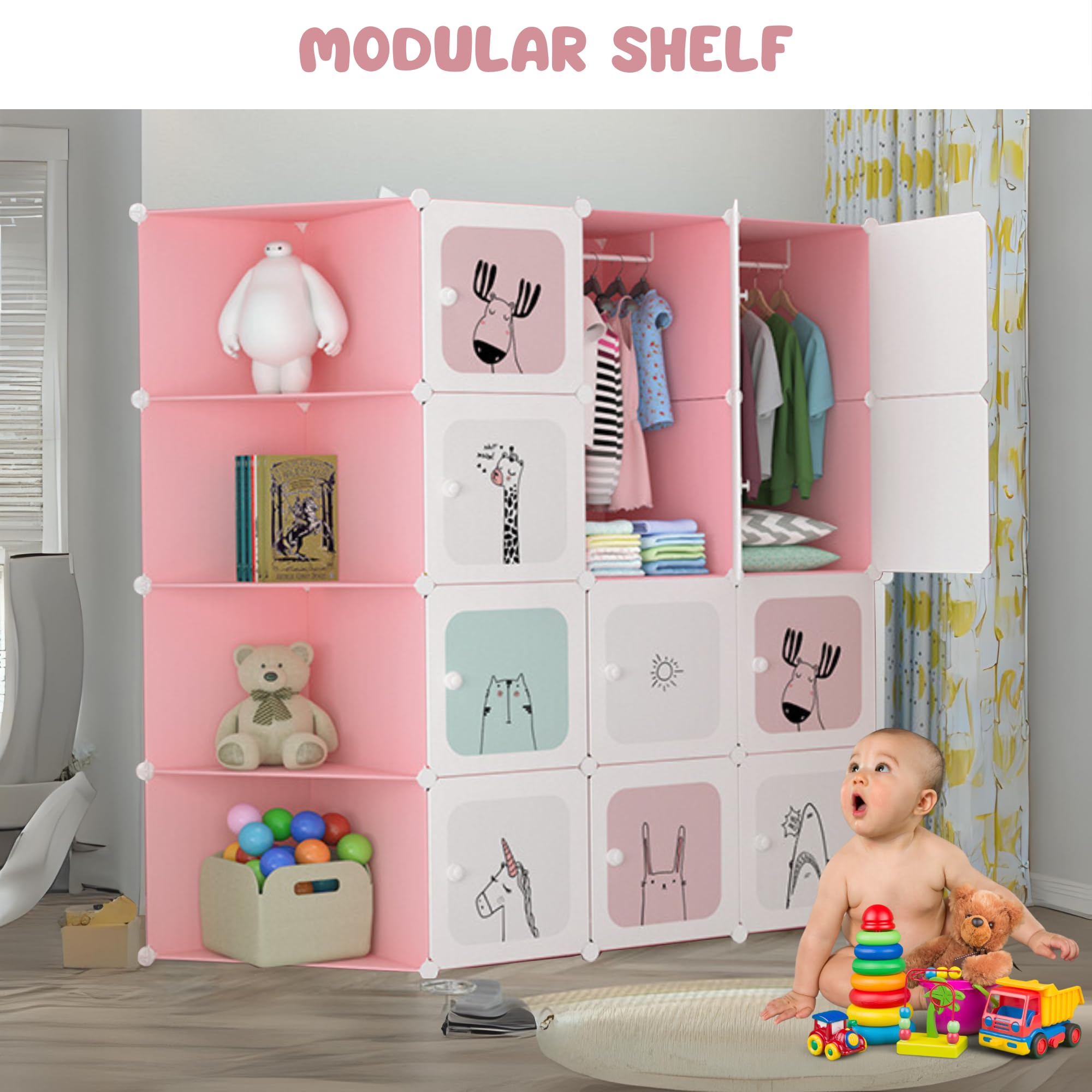 MAGIC SELECT Armario Modular Infantil 16 Módulos 140x105 cm Rosa