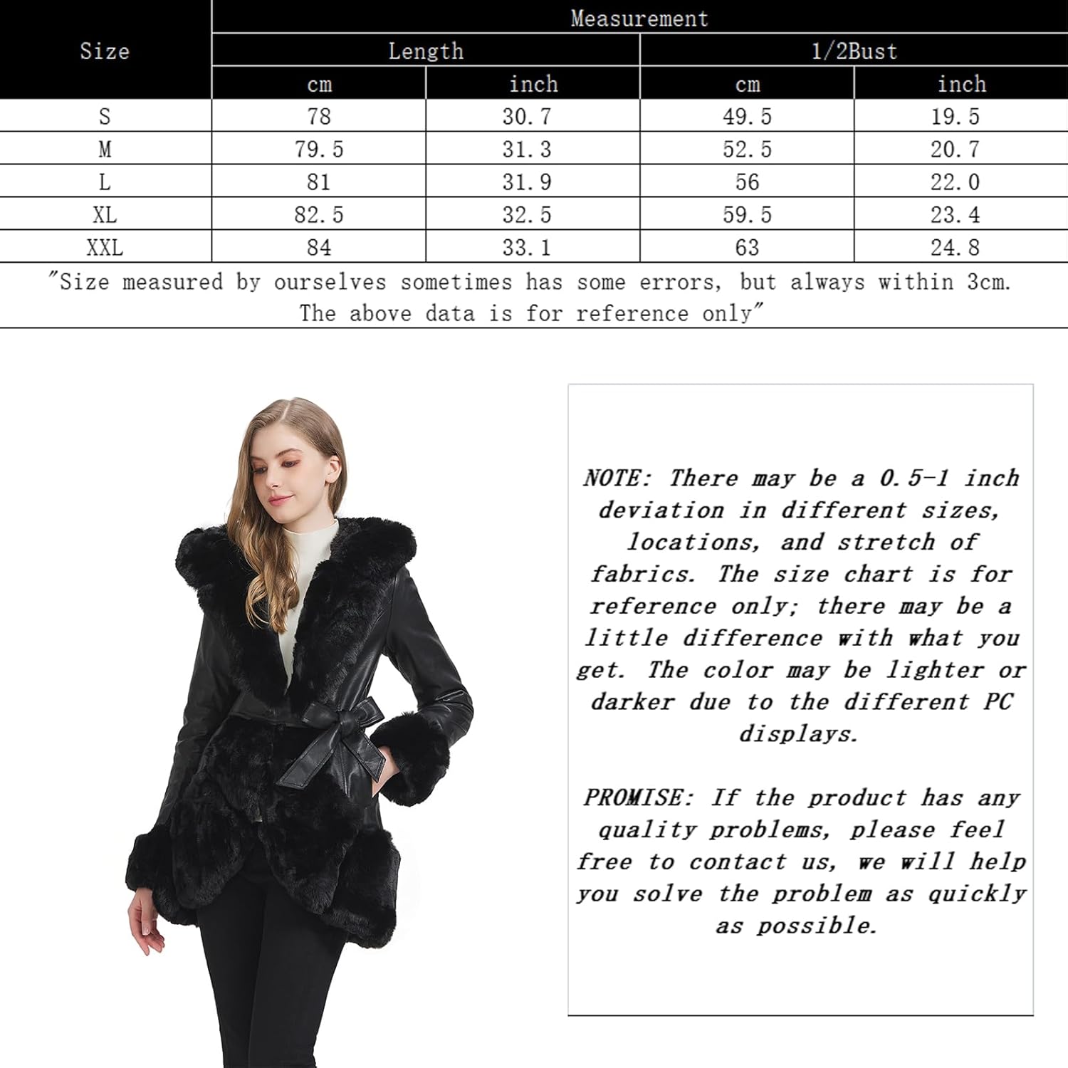 Winter Warm Faux Fur Leather Collar Jacket for Women Long Sleeve Coat With Pockets and Belt - Image 6