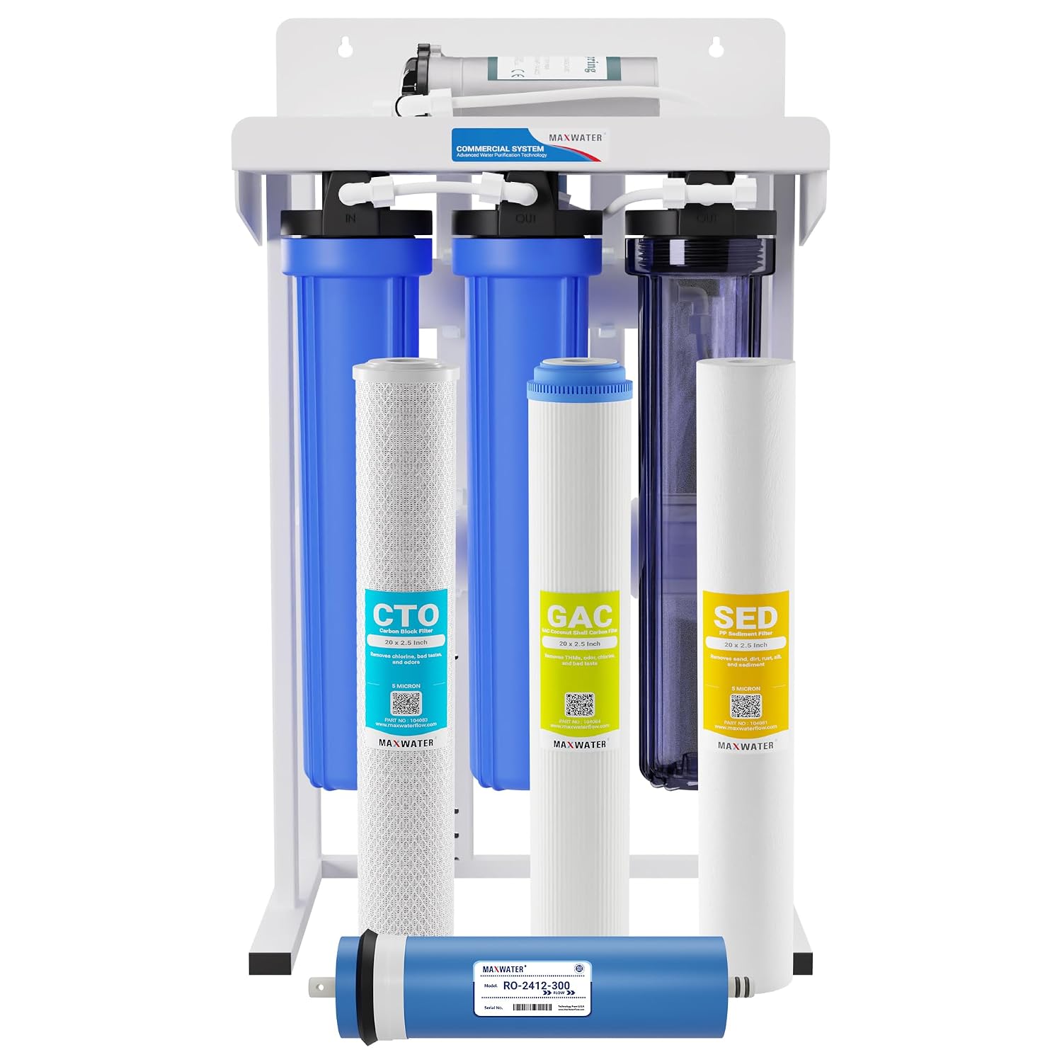 Max Water 5 Stage 300 GPD Commercial Reverse Osmosis System/Commercial Reverse Osmosis Water Filtration System Sediment + GAC + CTO Carbon Filters with Booster Pump