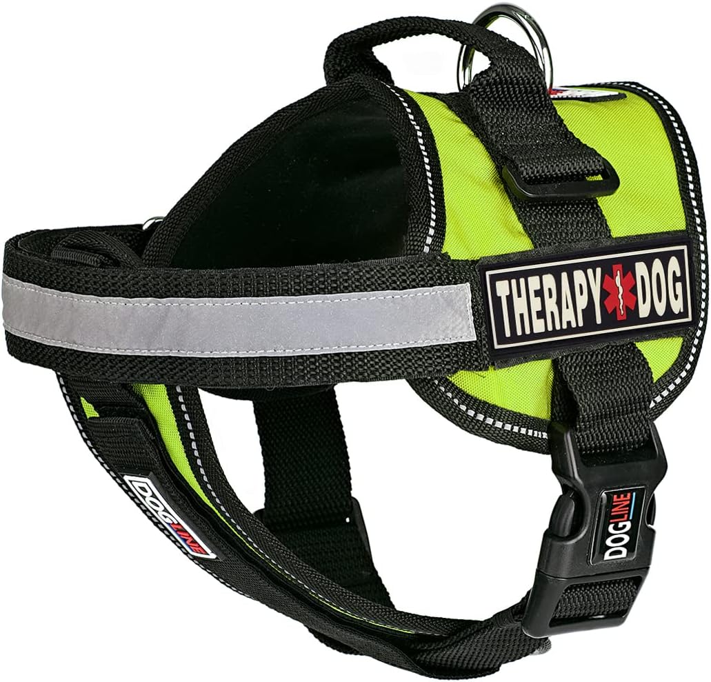 Dogline Unimax Dog Harness Vest with Therapy Dog Rubber Patches Adjustable Straps Breathable Neoprene for Identification Training Dogs Girth 15 to 19 in Lime Green
