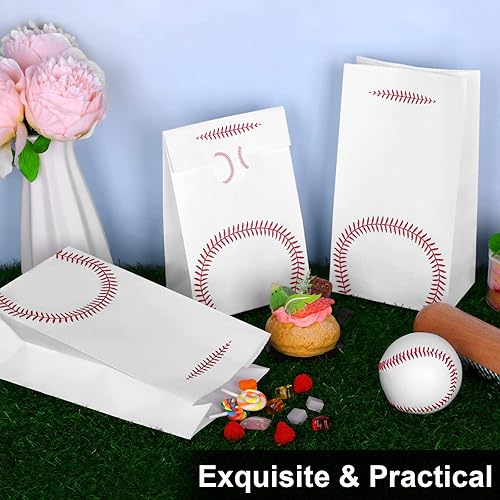 Miniatura 4 de durony Paquete de 24 bolsas de regalo de béisbol, bolsas de papel con estampado de béisbol con calcomanías para decoraciones de fiestas temáticas