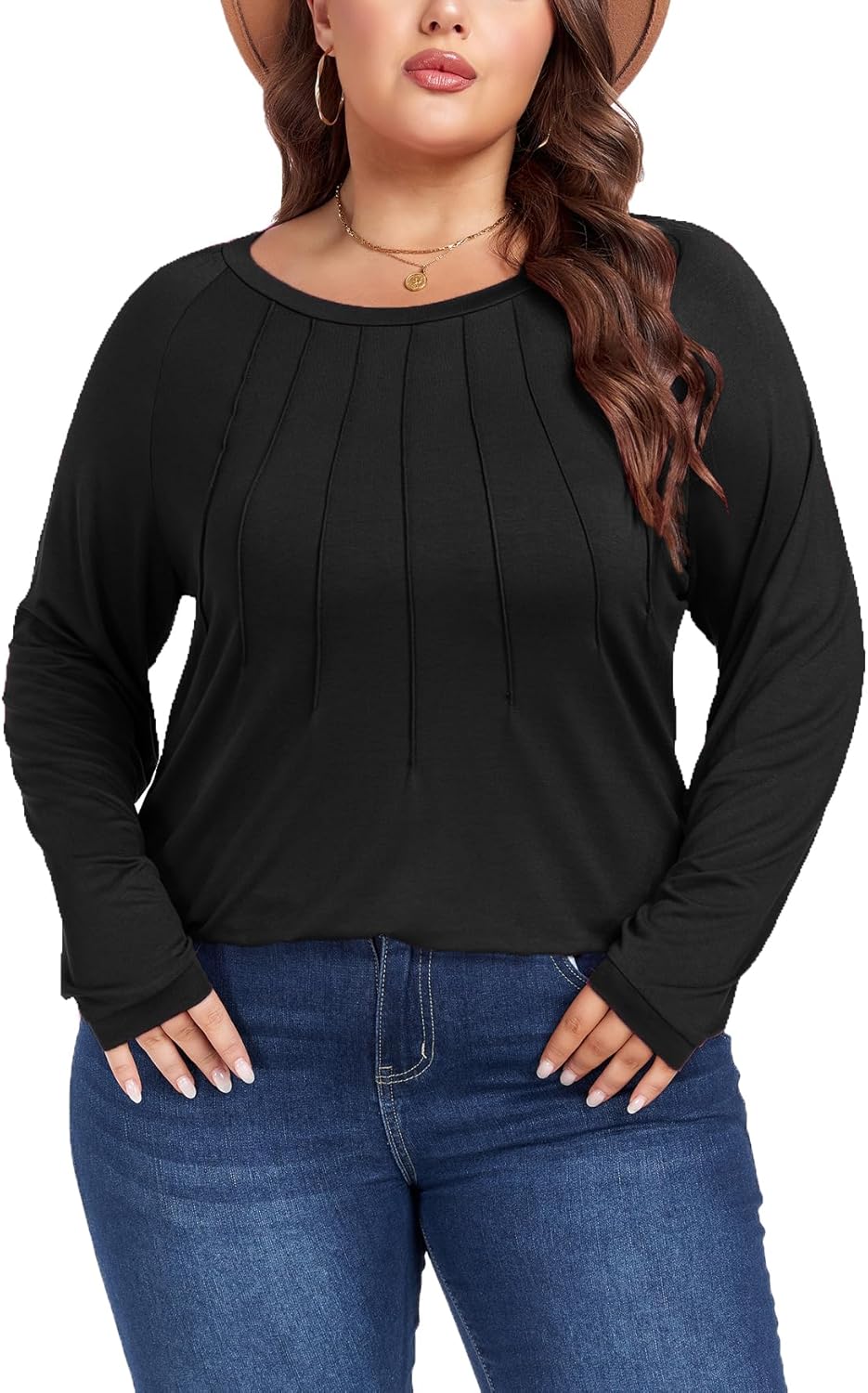 Women's Plus Size Shirts Long Sleeve Dressy Casual Tops Blouses Fashion Pleated Tunics - Image 3