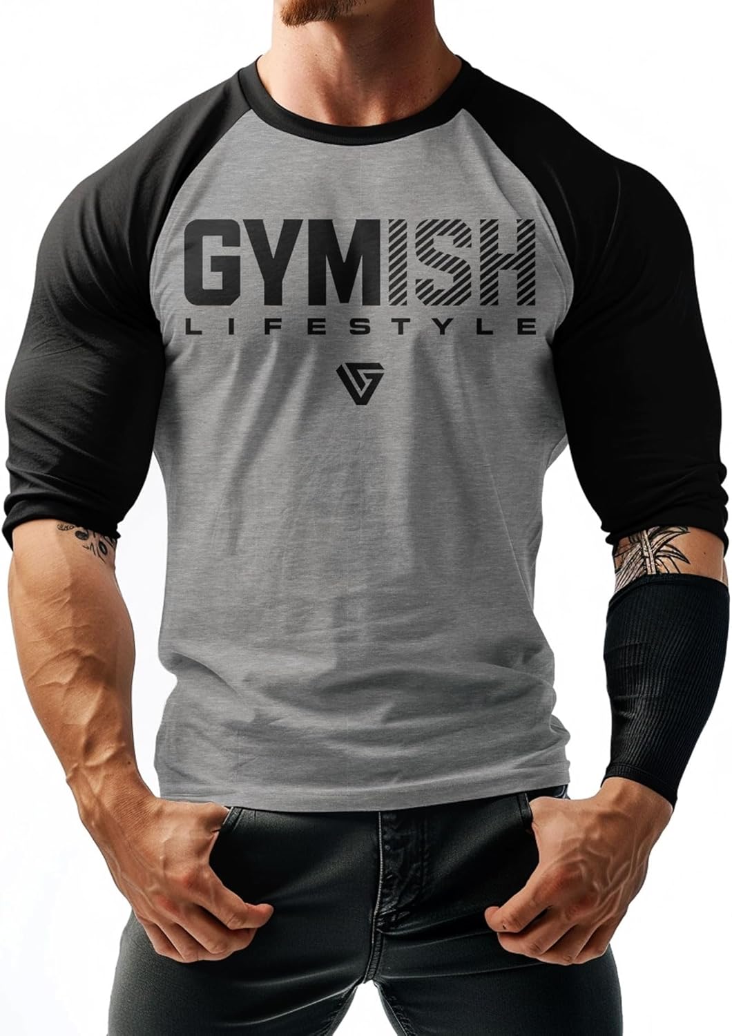 Gymish Lifestyle Athletic Raglan T-Shirts for Men’s Workout, Bodybuilding 3/4 Sleeve Shirt