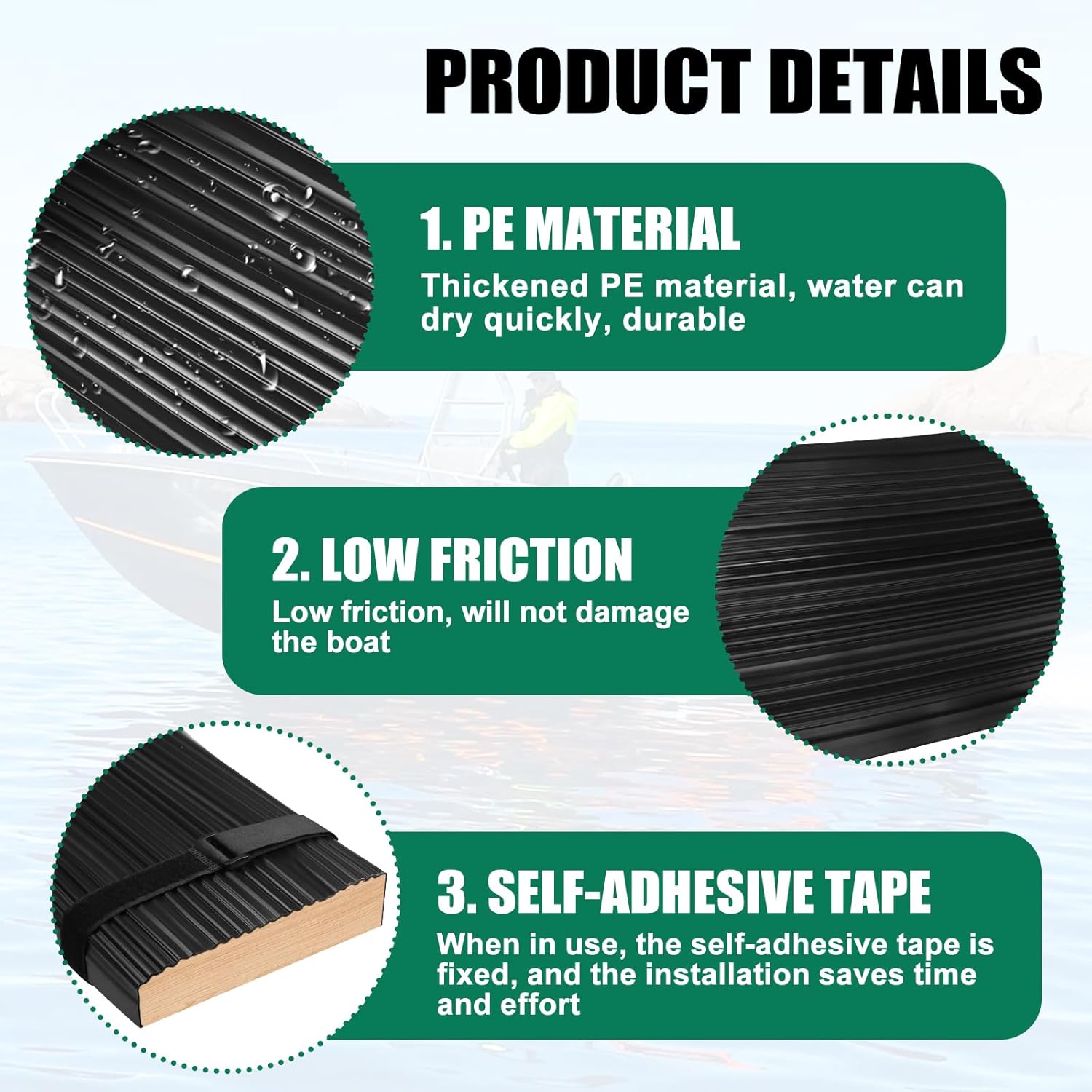 SUPOWER Bunk Wrap Kit Roll with Endcaps for Boat Trailer, 16"x2"x4" Waterproof PE Synthetic Bunk Cover Replaces Carpet, Black