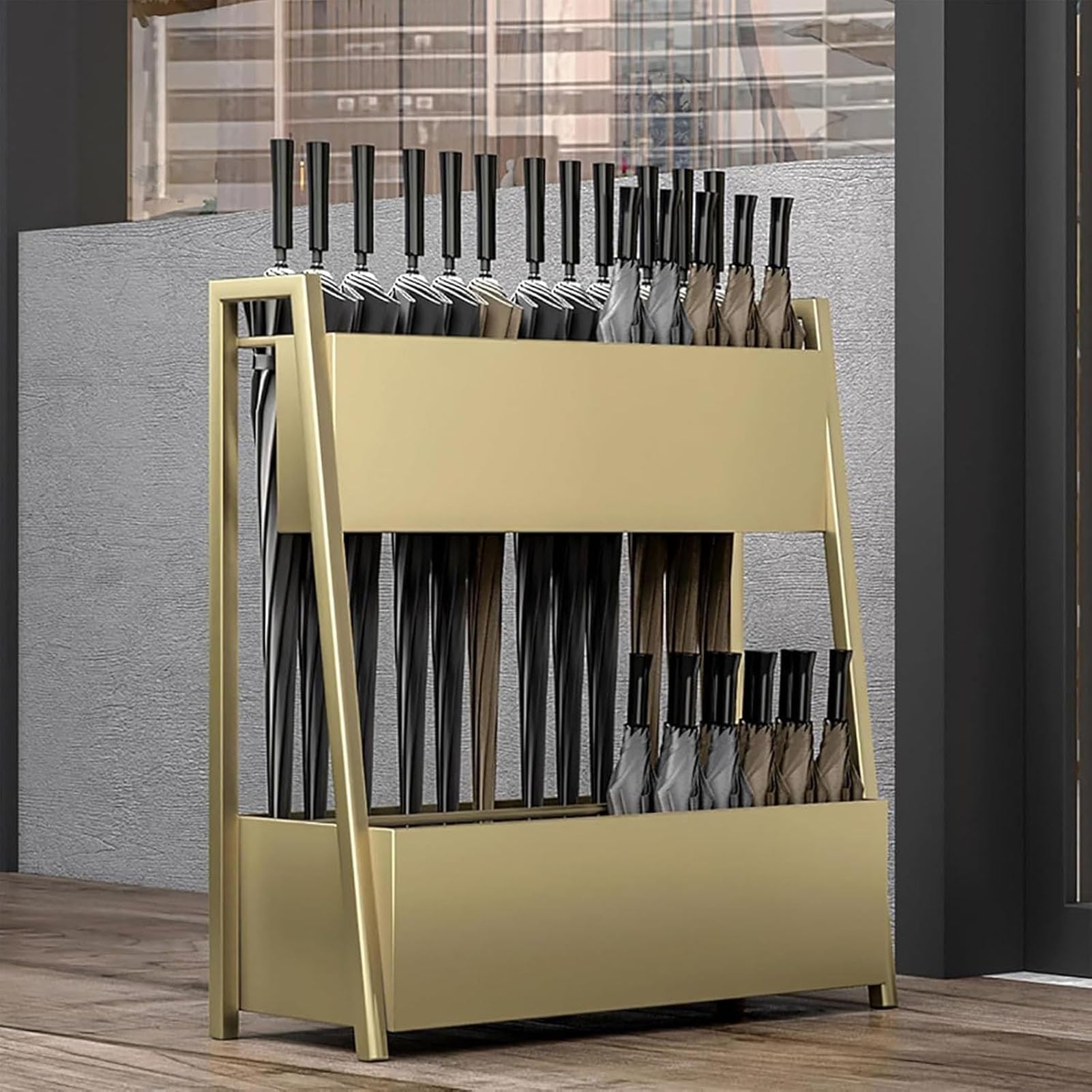 Stojak na parasole o dużej pojemności, metalowy kwadratowy uchwyt na parasole | Wolnostojący organizer na parasole, do korytarza, wejścia, kosz na parasole do kawiarni z tacą ociekową