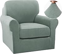 Vista 34 de Turquoize - Fundas de sillas de 2 piezas, fundas de sofá, funda de sillón con reposabrazos, protector lavable para sillas, tela jacquard gruesa Cian