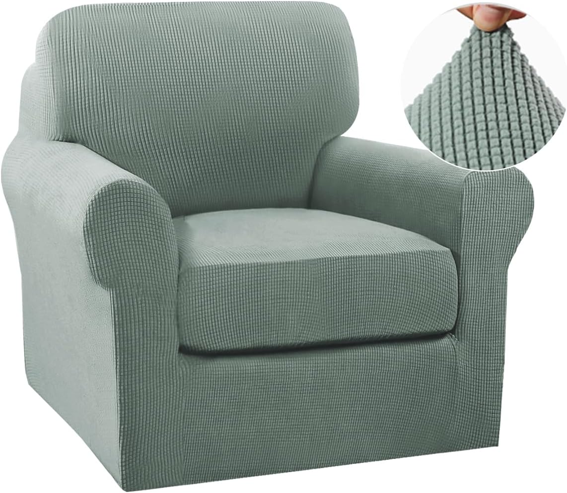 Turquoize 2 Piece Chair Covers Chair Slipcovers for Living Room Small Armchair Chair Cover with Arms Washable Furniture Cover for Chairs Feature Thick Jacquard Fabric (Small Armchair, Dark Cyan)