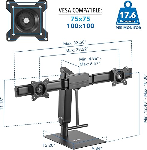 Miniatura 7 de Mount-It! Brazo de monitor doble independiente de 17 a 32 pulgadas, altura ajustable, soporte de monitor de resorte ajustable de tensión para 2