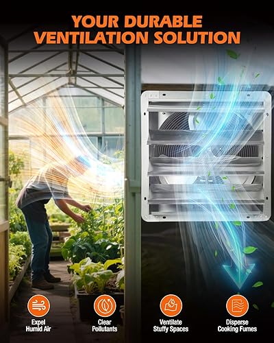 Miniatura 6 de JVO Ventilador de escape de obturador de 18 pulgadas, ventilador de pared de alta velocidad de 2600 CFM, cable de alimentación de 5.9 ft, persianas