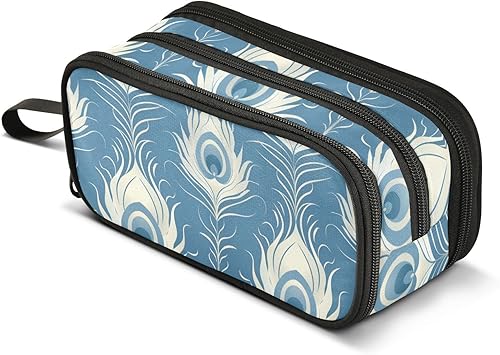 Miniatura 8 de Nylon Large Zippered Pencil Bag Retro Peacock Turquoise Design Large Capacity Big Pencil Case With Zipper Stationery for Office Man estuche para