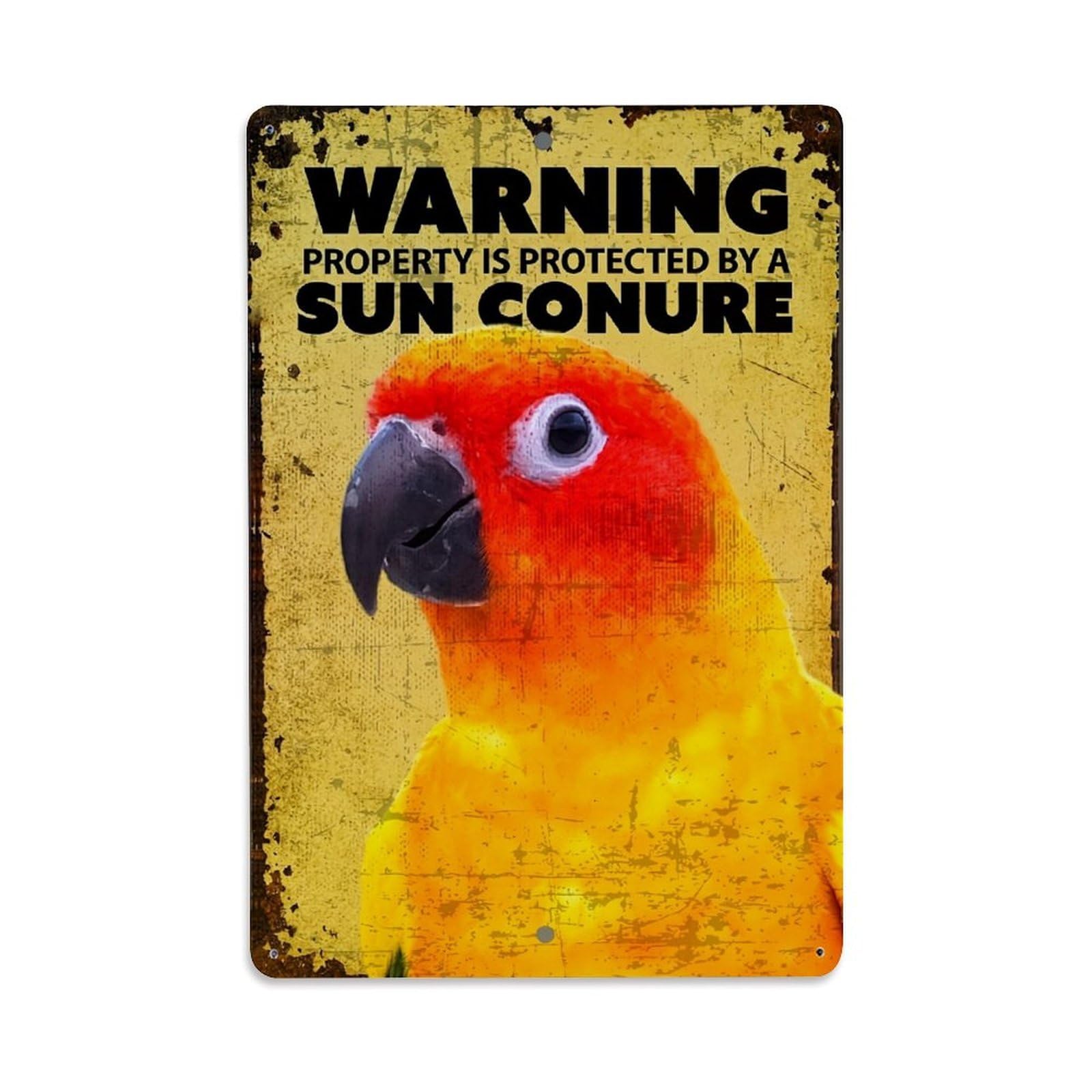Jdyaojiesheng Vintage Sun Conure Warning Sign Pattern Tin Sign Retro Metal Wall Decor Metal Poster, Home Bar Garage Farmhouse Cafe Wall Art Decoration 8X12inches