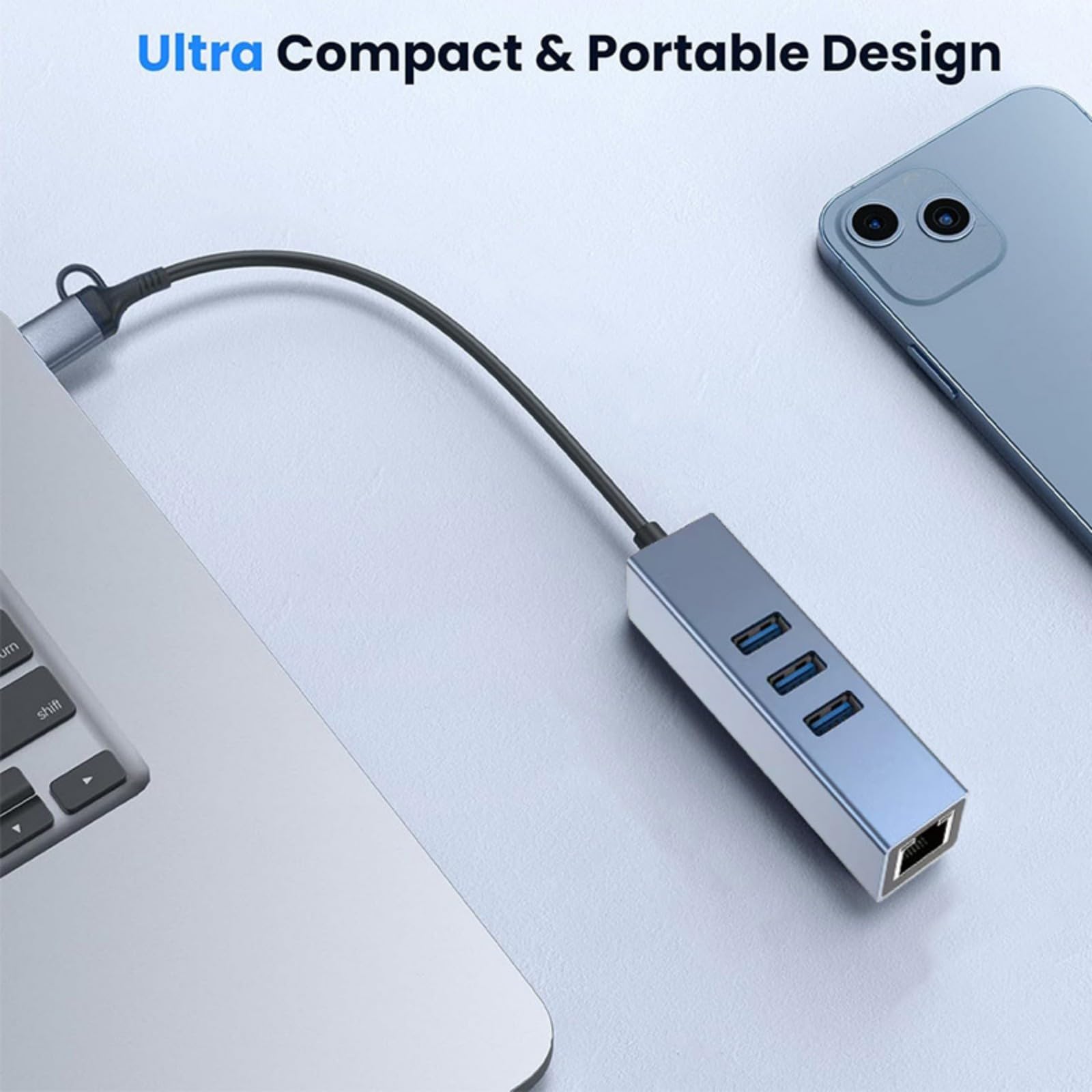 Concentrateurs USB A et USB C multifonctionnels avec port Ethernet RJ45 Gigabit 1000 Mbps 100 Mbps pour ordinateur portable, PC, appareils de voyage, Ethernet