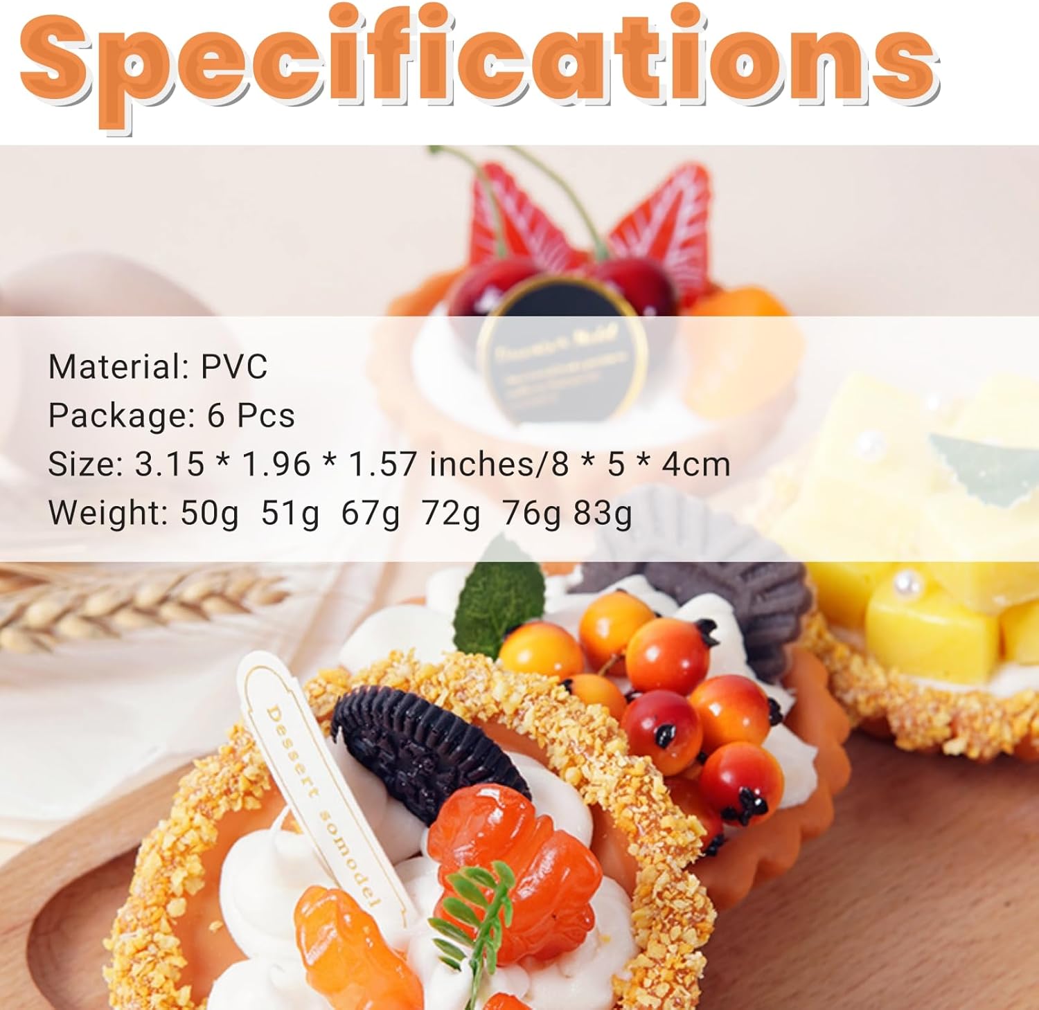 6Pcs Artificial Simulation Fake Cake Cupcakes Model, 3 inch Fake Pie Pastries Muffins Desserts, Realistic Faux Cake Food Props Fits for Photography Kitchen Home Wedding Display Bakery Party Decoration