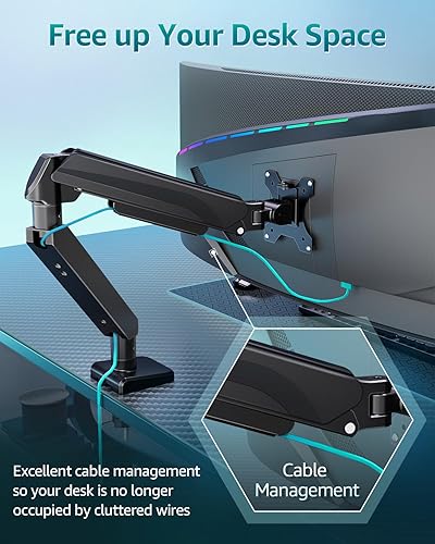 Miniatura 9 de Brazo de monitor único de alta resistencia para pantallas de máximo 42 pulgadas, soporte de monitor para escritorio soporta 4.4-33 libras, soporte