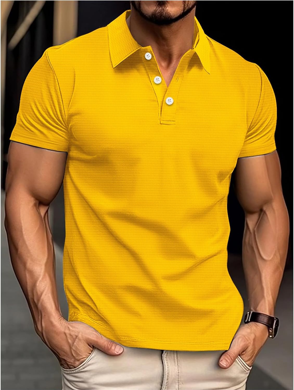 Ymosrh Men's Polo Shirts Short Sleeve Solid Color Business Casual Stylish Collar Work Shirts for Men, M-3XL
