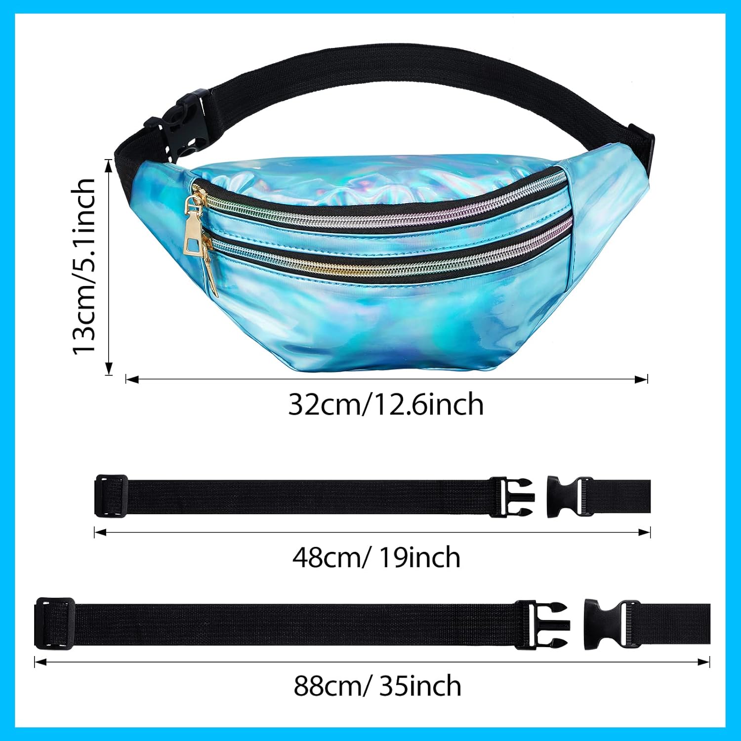 Tessco 20 Pieces Holographic Fanny Pack Bulk 80s 90s for Women Shiny Waist Pack Metallic Color with Adjustable Belt Activities, Stylish Style - Image 2