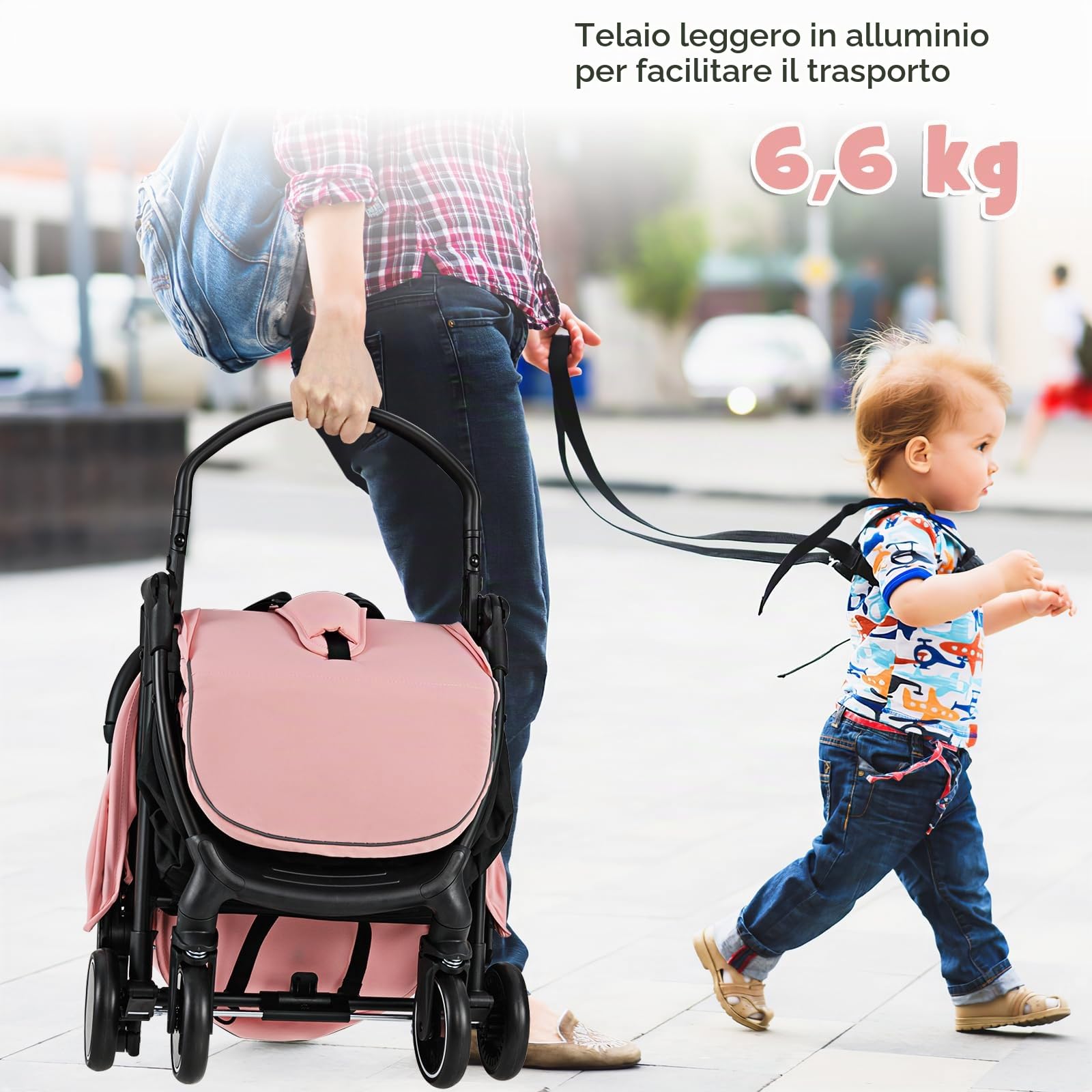LIFEZEAL Passeggino Ultraleggero per Bambini 0-36 Mesi, Pieghevole, Portatile, Regolabile, Compatto, 6kg, Passeggino con Parasole, Cintura di Sicurezza, Freno, Cesto, per Viaggio, Aereo (rosa)