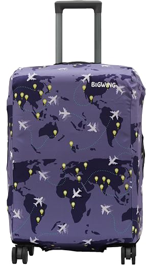 BIGWING Protective Cover in Polyester Fabric with Map Print for | 20 inch 55 cm Small Size | Hard Luggage Trolley Bag Cove...