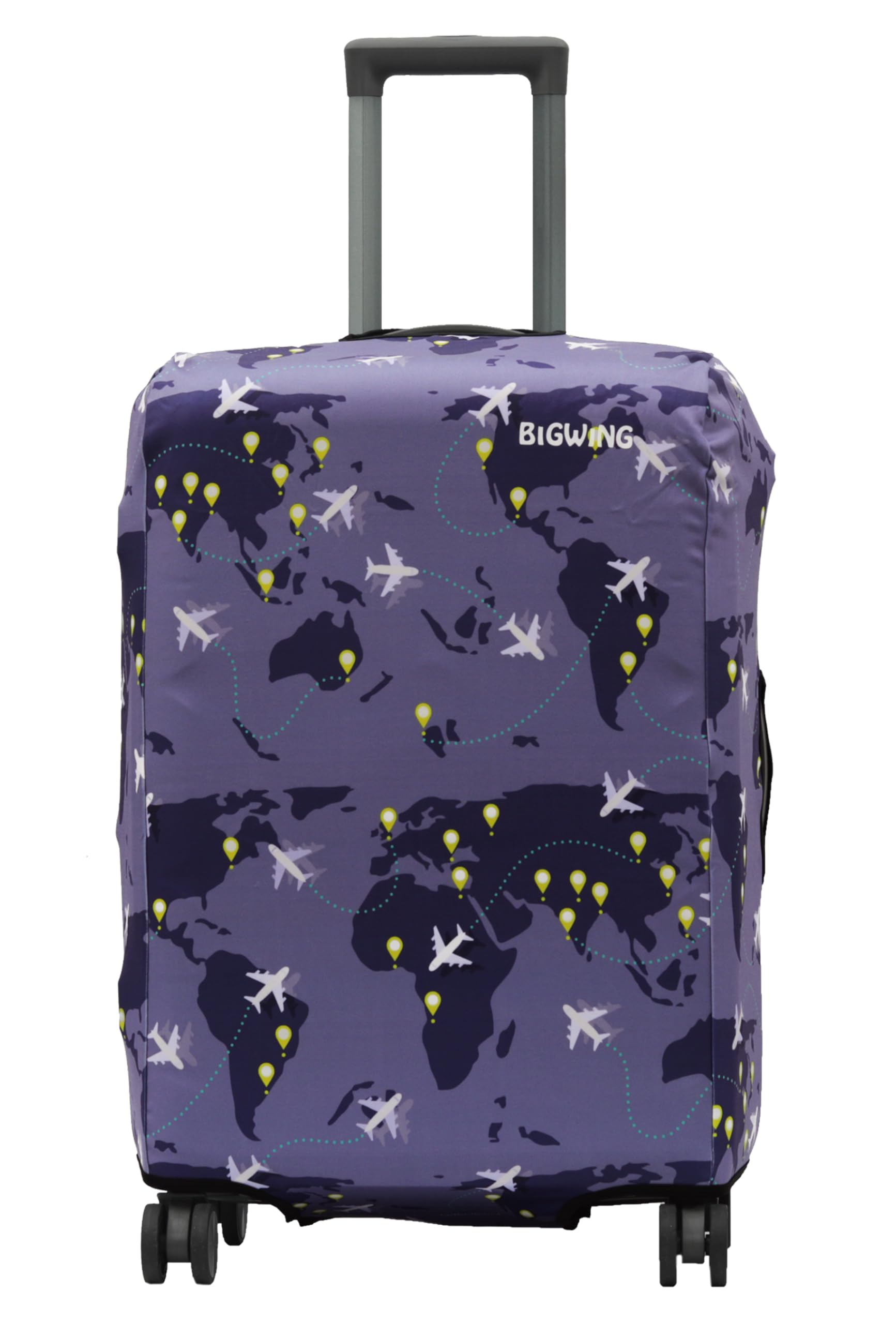 BIGWING Protective Cover in Polyester Fabric with Map Print for | 28 inch 75 cm Large Size | Hard Luggage Trolley Bag Cover (Fits Only On Fiber - Plastic Trolley Bag) Purple Color