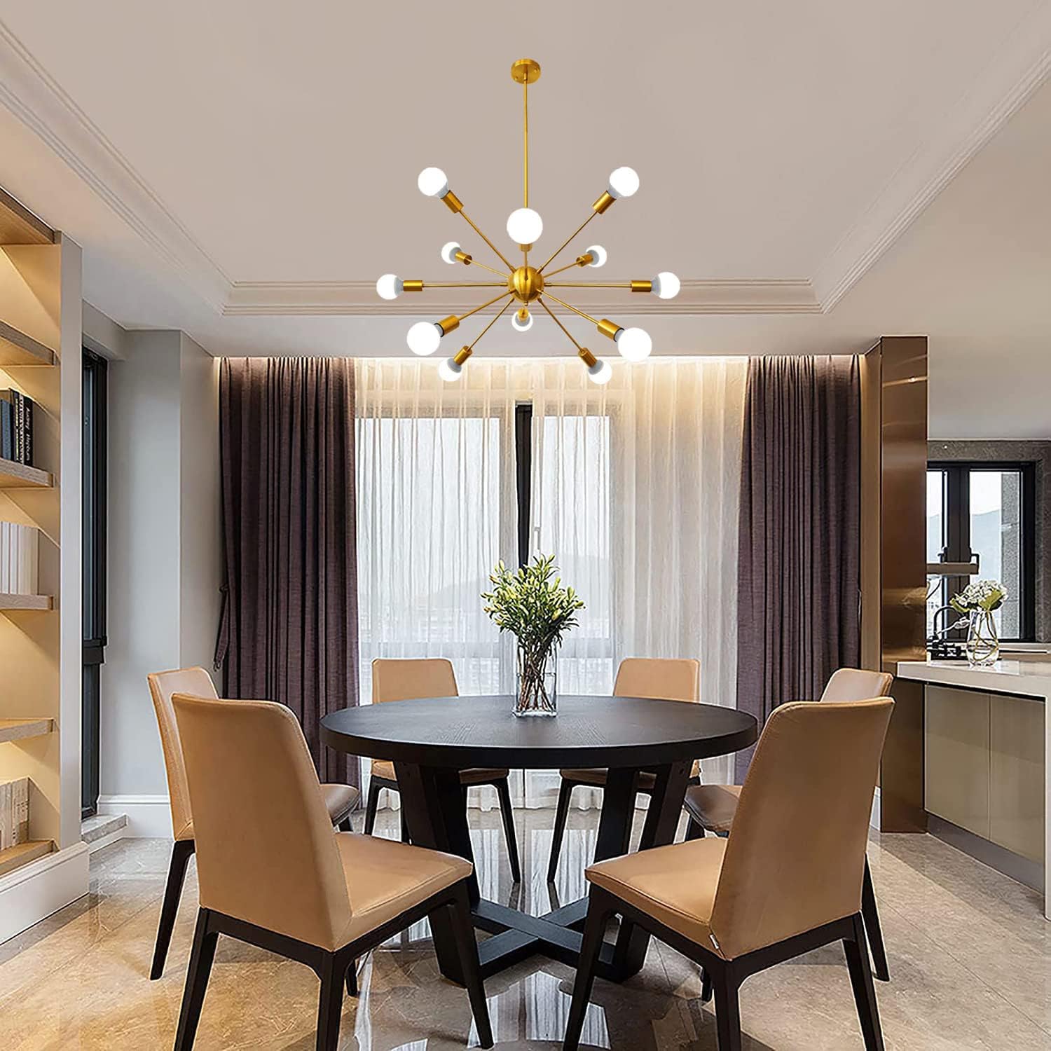Suреr Dеаl Prоduсt SaiPIS Sputnik Chandelier 12-Lights Industrial Lighting Fixture Modern Ceiling Light Hanging Gold Brass Pendant Lamp for Dining Room Kitchen Bedroom