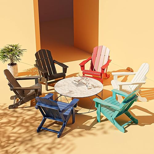 Miniatura 7 de Silla Adirondack, plegable, resistente a la intemperie, blanco, material compuesto, estilo moderno, silla de plástico para fogata para patio,