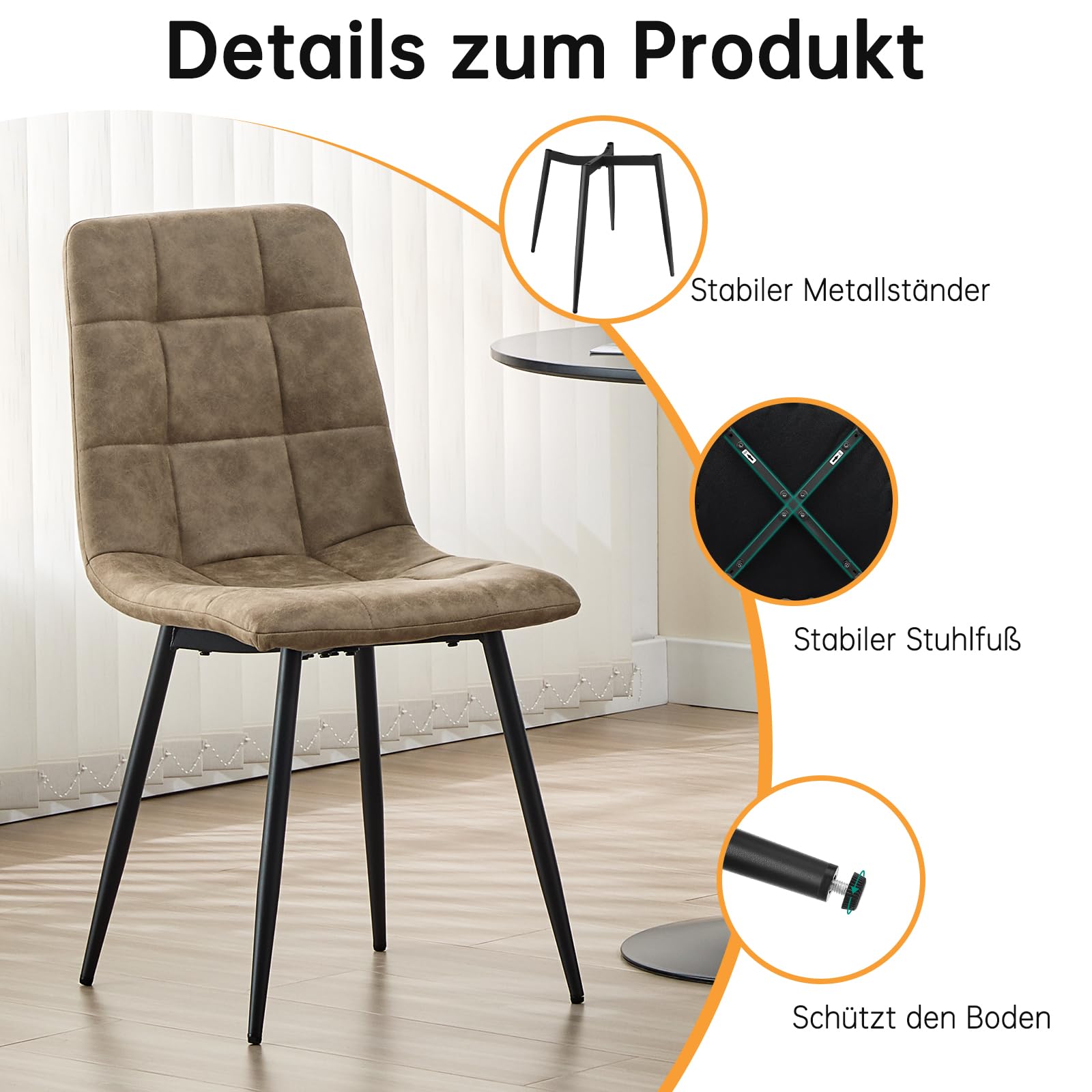 Technisches Tuch Esszimmerstühle 4er Set,Gelblich braun