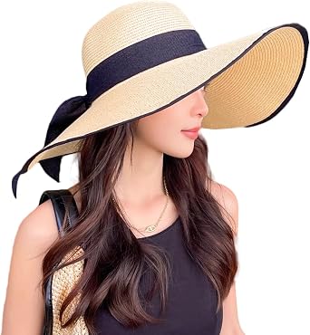 Womens Wide Brim Straw Hat,Women Beach Sun Hats for Women UPF 80+ UV Protection,Summer Womens Travel Foldable Sun Hat