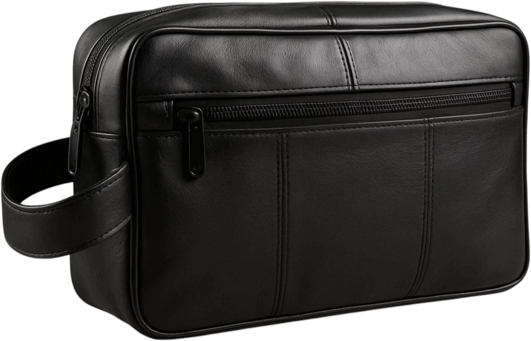MEN'S GENUINE LEATHER TRAVEL WASH GYM TOILETRY BAG (BLACK) - 3510