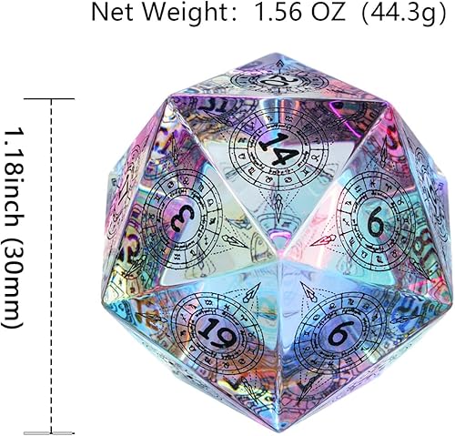 Miniatura 5 de UDIXI Dados poliédricos grandes D20 de vidrio prisma de 1.181 in, 20 tamaños DND, dados de vidrio para juegos de rol de Calabozos y Dragones, juegos