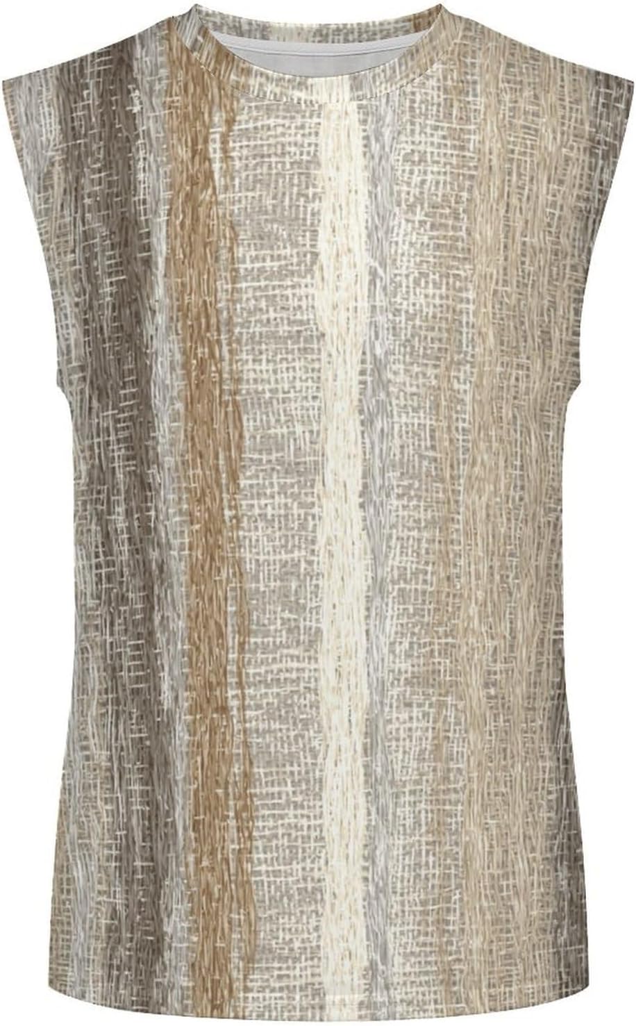 Vertical LinesMen's Sleeveless Crew Neck Knit Top, Soft Faux Cotton Everyday Casual Basic Blouse