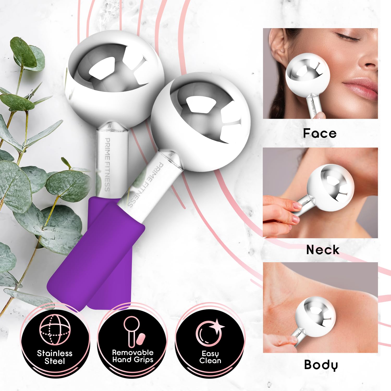 Eiskugeln für Gesichtsbehandlungen | unzerbrechliche Kühlrolle aus Stahl | KryoSticks für Gesicht | Massagegerät für Gesicht und Hals | Hautpflege bei Augenringe, Schwellungen, Falten,