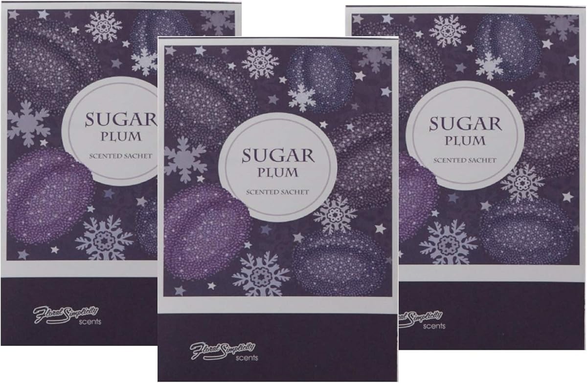 FloralSimplicity Sachets Sugar Plum (Fall and Winter) 3 Pack - Long Lasting, ECO-Friendly Home Fragrance Perfect for Any Space Air Freshener - Scents for Rooms - Made in The USA