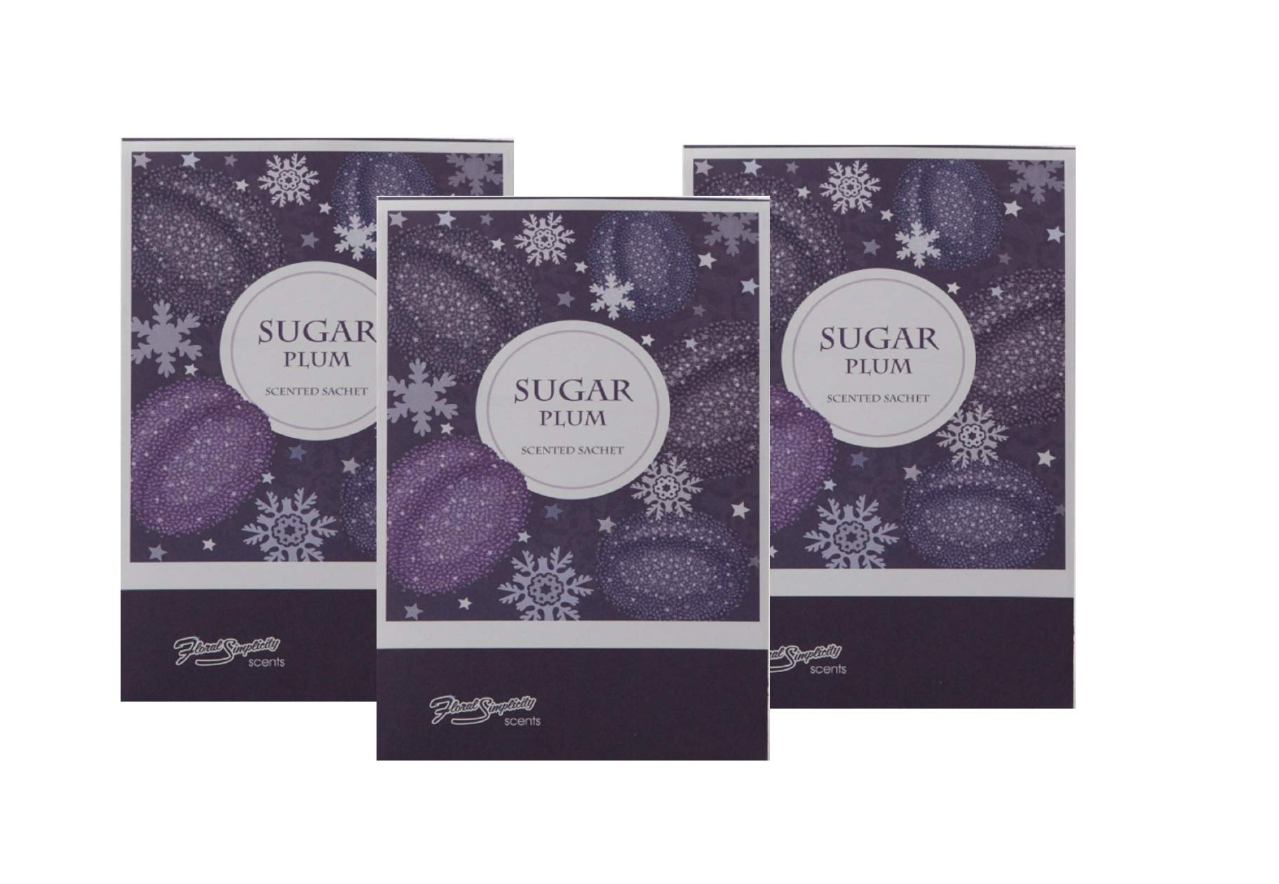 Floral Simplicity Sugar Plum Scented Sachets Pack of 3, Fall & Winter - Long-Lasting Scented Bags, Home Fragrance, Air Freshener & Deodorizer for Closet, Room, Drawer, or Cars, Made in USA