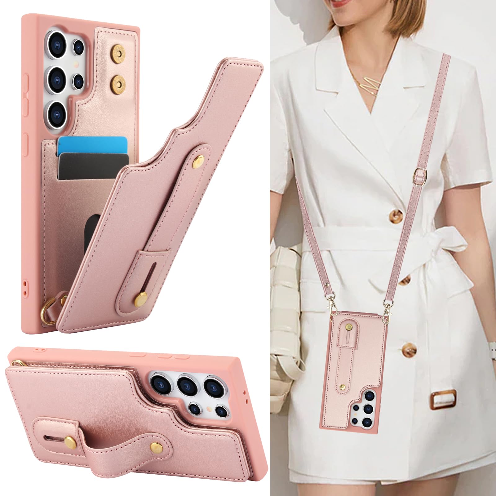 MRRSIWEI Crossbody Wallet Case for Samsung Galaxy S25 Ultra, RFID Blocking PU Leather Lanyard with Card Slots Holder Wrist Strap Kickstand Cover for