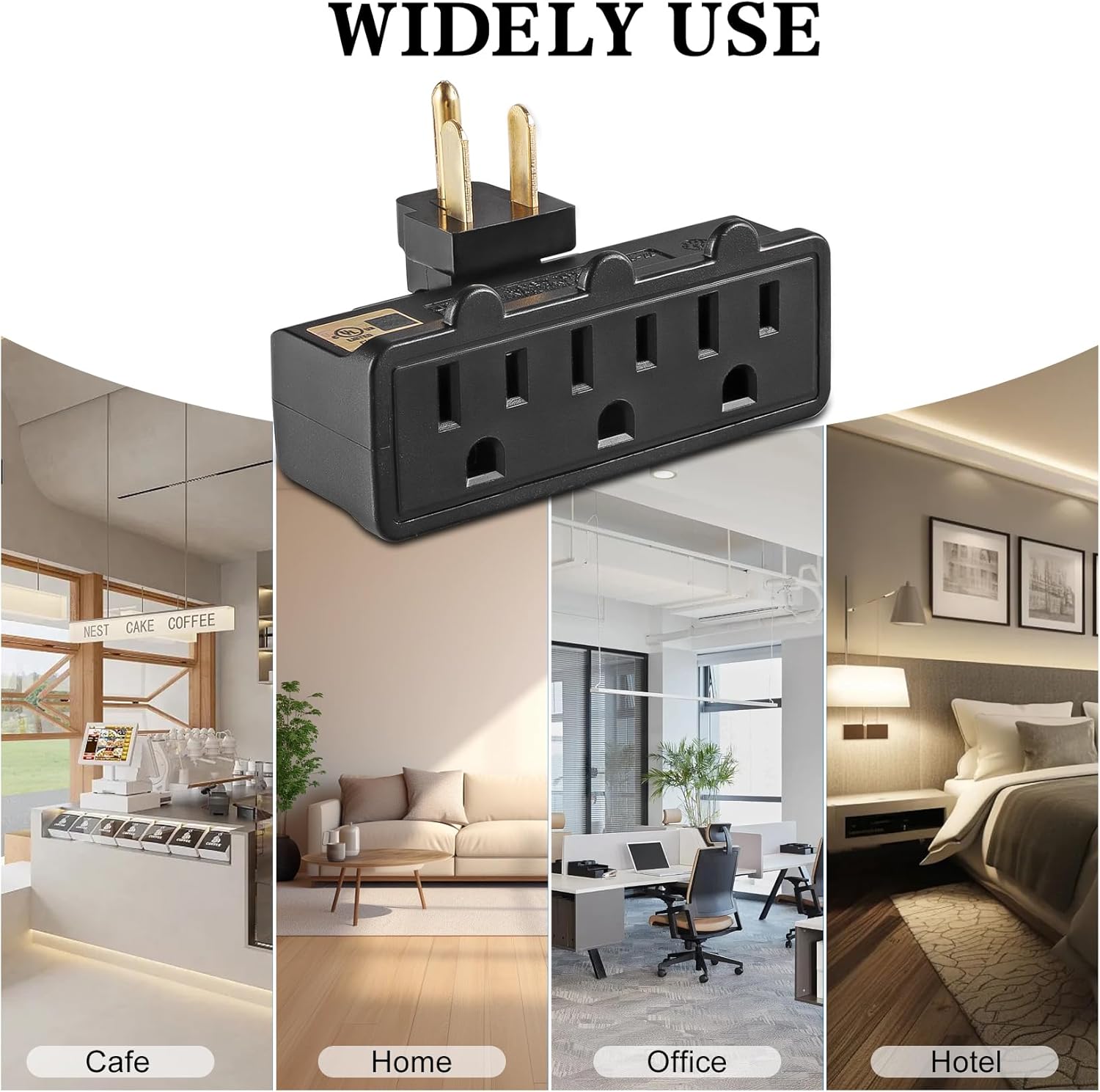 UL Listed 3 Outlet Wall Adapter, FiiMan 3-Prong Grounded 180 Degree Swivel Wall Plug Adapter Adjustable 3 Way Outlet Extender Tap (1 Pack, Black)