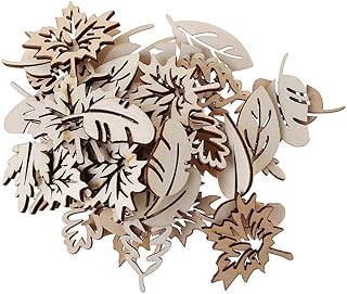 Misright 50pcs Laser Cut Wood Embellishment Wooden Leaves Shape Craft Wedding Decor