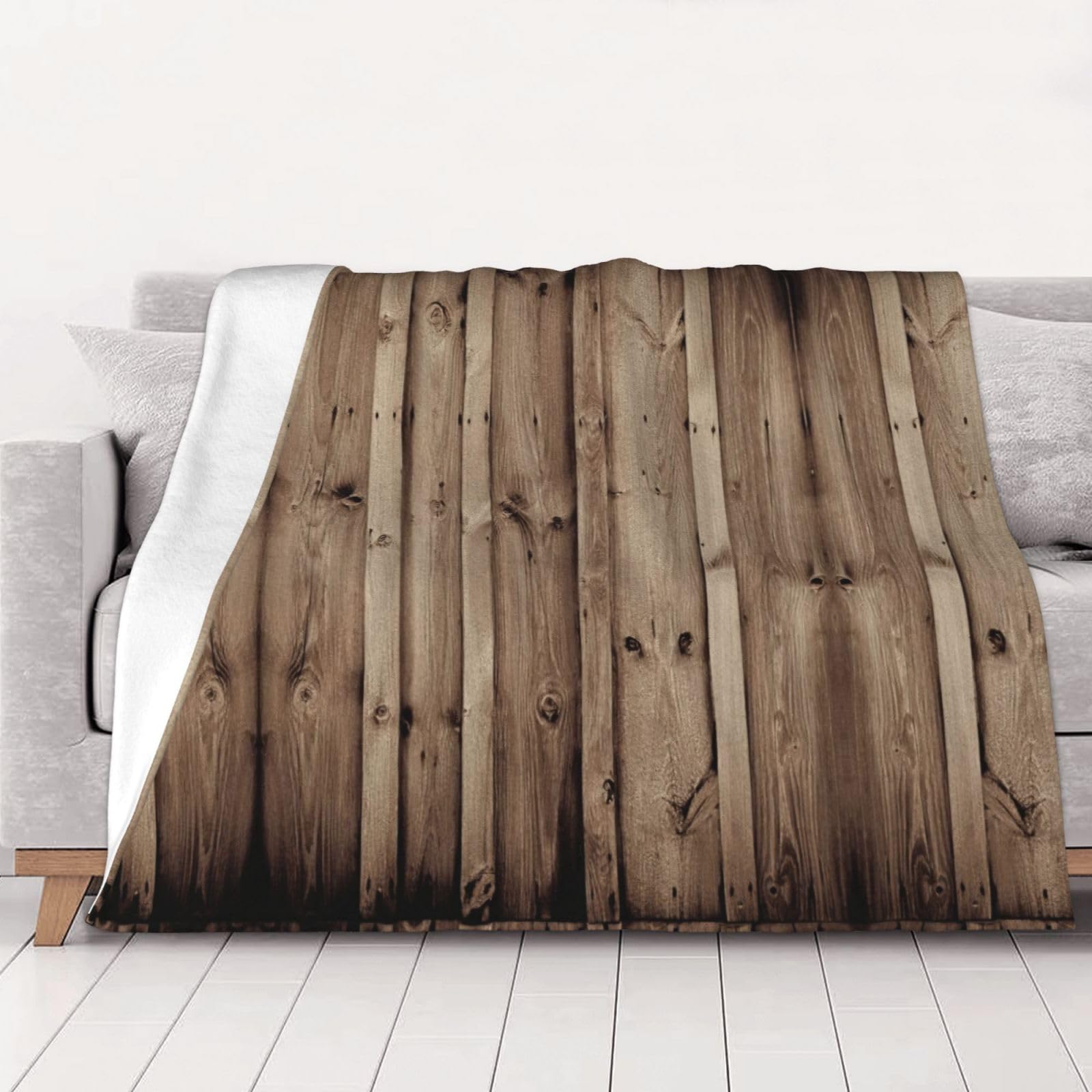 Couverture en flanelle haut de gamme au motif grain de bois ultra douce