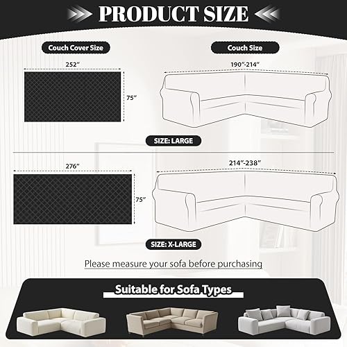 Miniatura 4 de Fundas impermeables para sofá seccional, funda de sofá esquinero en forma de L, manta para perros y mascotas, lavable, diseño jacquard acolchado en