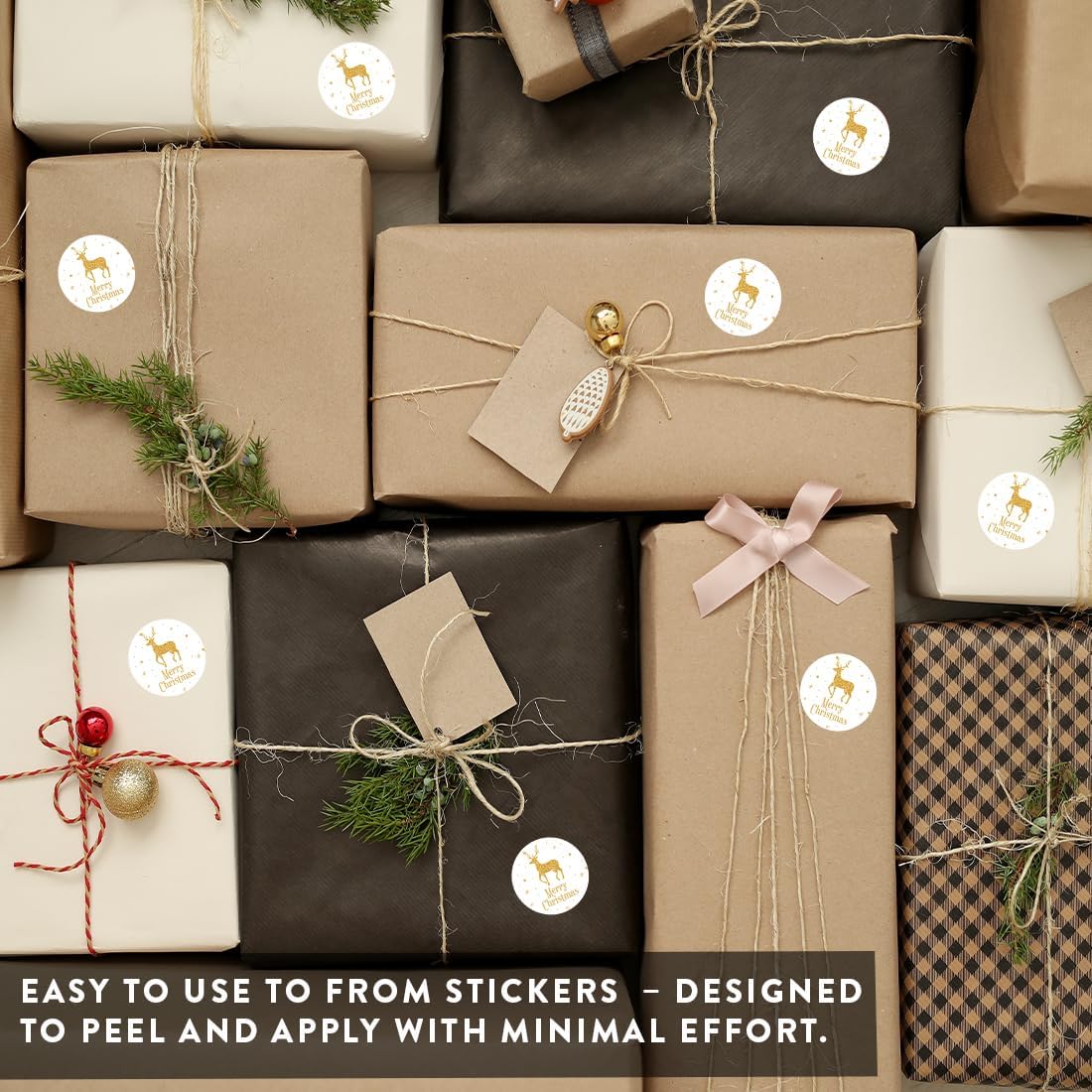 Andaz Press Christmas Round Circle Gift Sticker Labels, Faux Gold Glitter Deer, Merry Christmas to from, 40-Pack, Packaging Envelope Letter Labels Gold Gift Stickers - Image 8