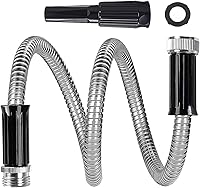 Vista 1 de Manguera corta de metal de 5 pies, diámetro de 5/8", manguera de agua de plomo de acero inoxidable con boquilla ajustable, mangueras pequeñas