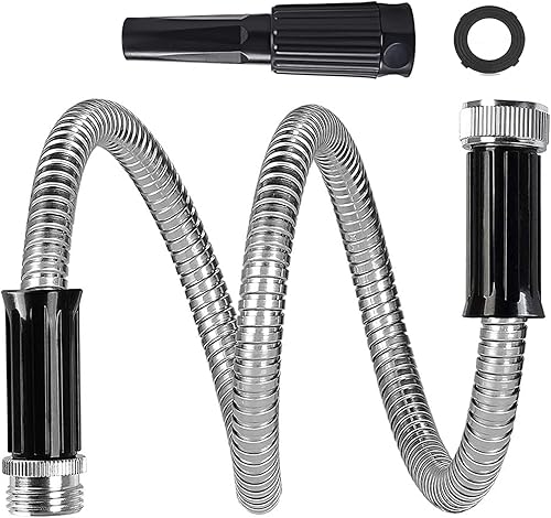 Manguera de plomo corta de metal de 10 pies, 58 pulgadas de diámetro, manguera de agua de plomo inoxidable con boquilla ajustable, mangueras