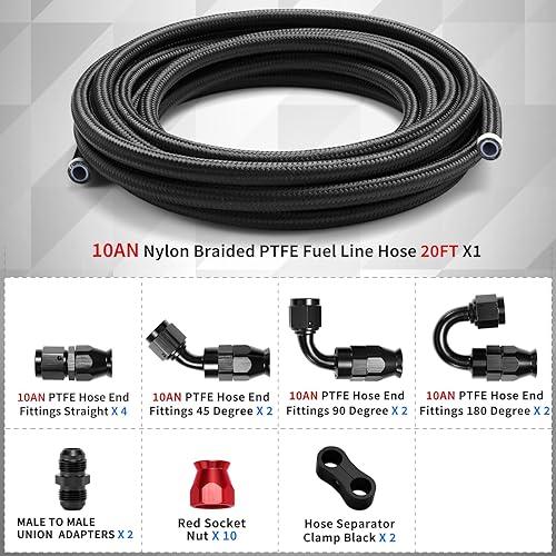 Miniatura 8 de 6AN - Kit de línea de combustible de PTFE de 25 pies, 6AN 38 pulgadas LS Swap EFI E85 manguera de combustible trenzada de nailon de acero