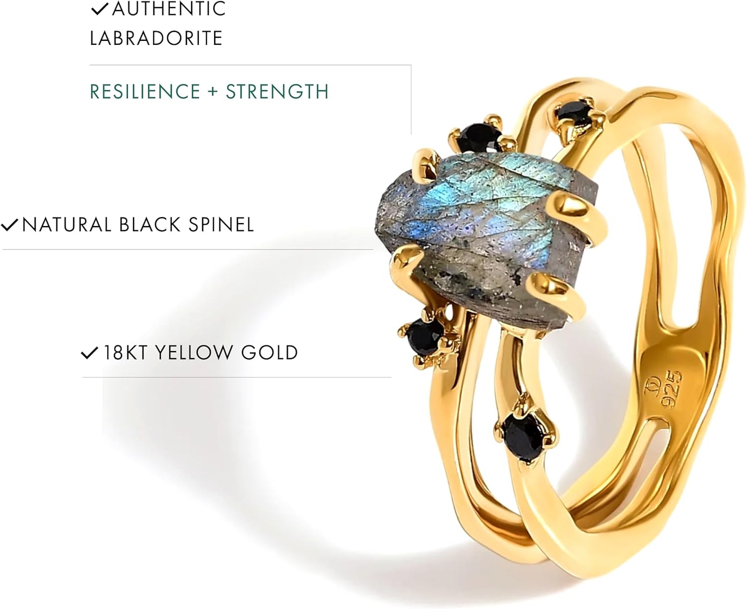 Moon Magic Authentic Moonstone Ring for Women | Amethyst, Aquamarine, Black Obsidian Ring Flow/Real 925 Sterling Silver | 18k Rose and Yellow Gold Raw Crystal Rings for Women/Genuine Gemstone Jewelry