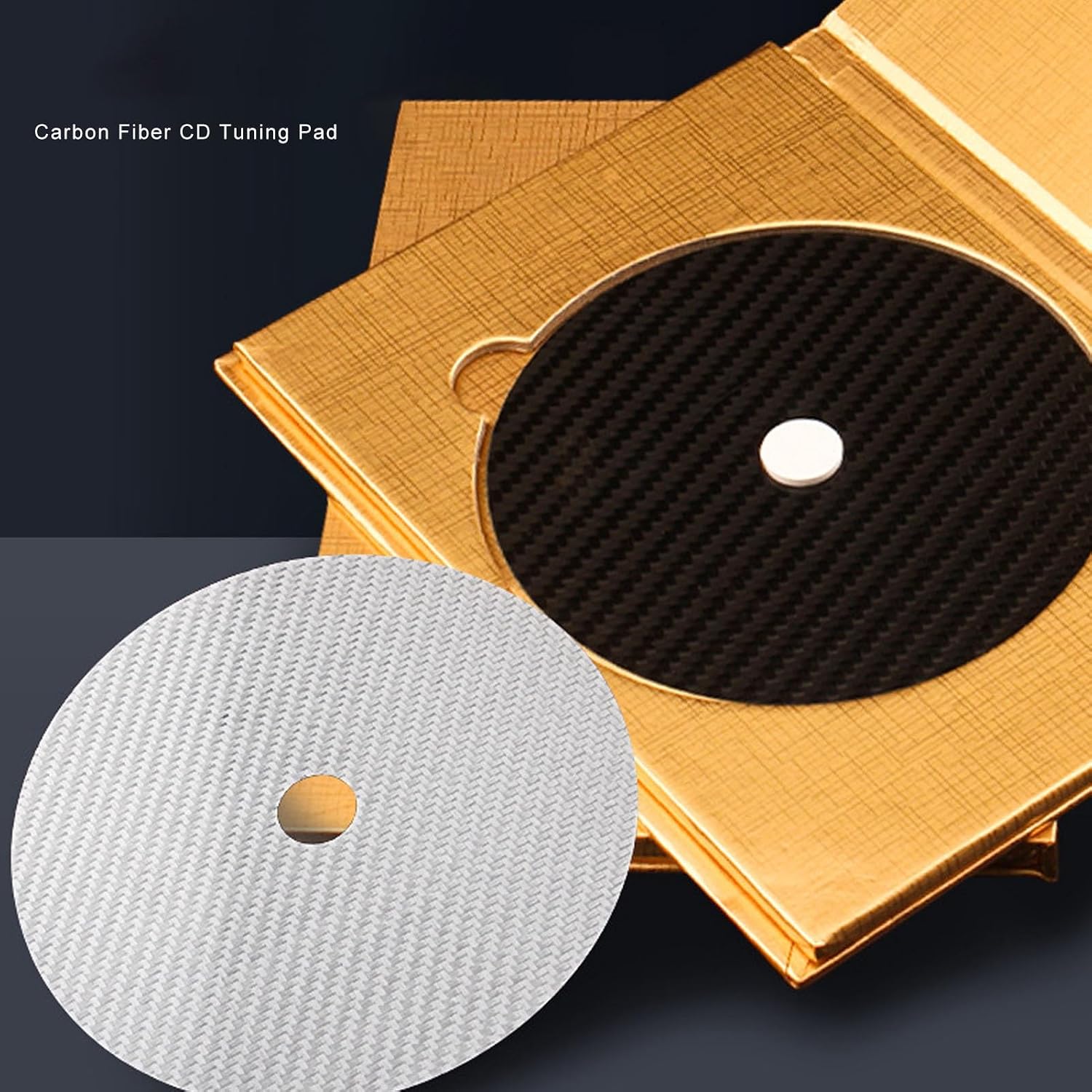 AYNEFY Carbon Fiber CD Mat 0.2mm CD Tuning Pad with Vibration Absorption Low Distortion Rate HiFi Disc Stabilizer for CD/DVD Players Improves Sound Clarity 15mm Center Hole Black