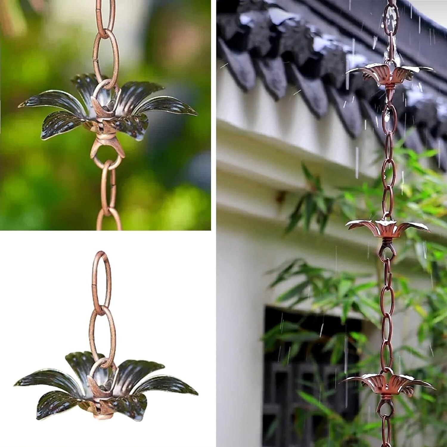 for Gutters and Downpipes, Home and Garden Decorative Rain Chains, Petal Rain Bell(Style2,200cm (6.5ft))